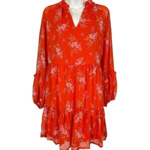 Vince Camuto Womens Orange Fairy Floral Lined Long Sheer Sleeve Dress Boho sz M